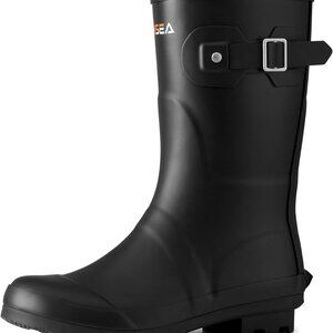 Women's Rubber Rain Boots Waterproof Mid-Calf Garden Wellies Buckle